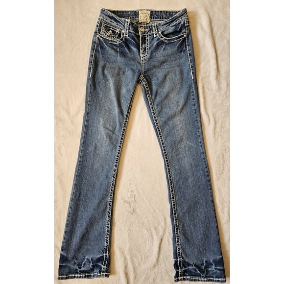 LA Idol Womens Sz 9 Blue Flat Front 5 Pocket Design Denim Bootcut Jeans W31 L34 - Picture 1 of 16
